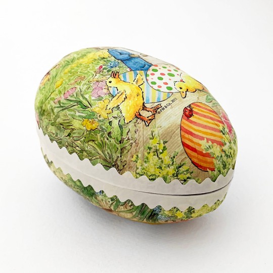 4-1/2" Peter Rabbit with Ducklings Papier Mache Easter Egg Container ~ Germany